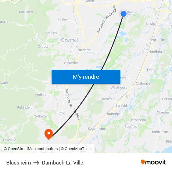 Blaesheim to Dambach-La-Ville map