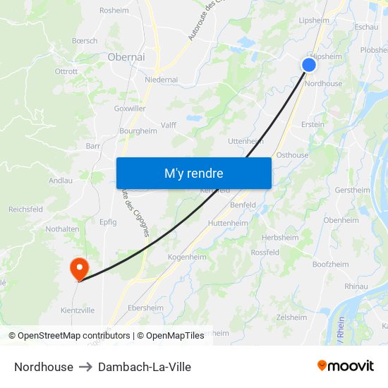 Nordhouse to Dambach-La-Ville map