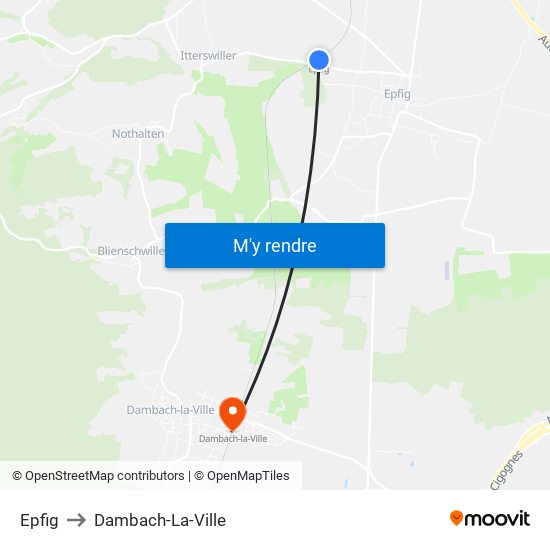 Epfig to Dambach-La-Ville map