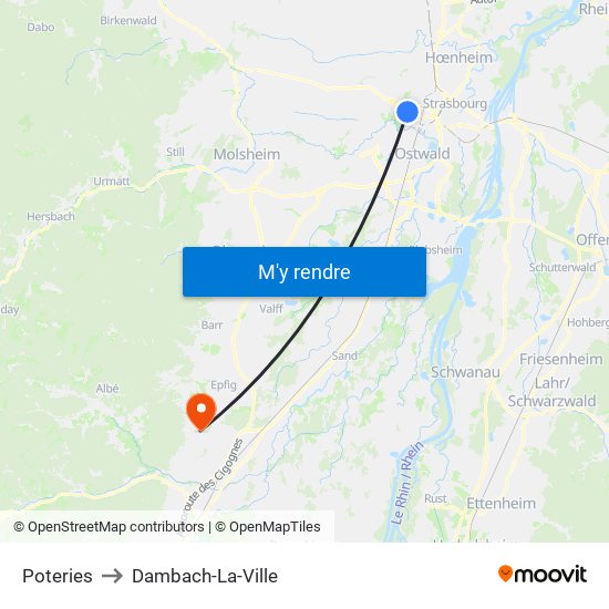 Poteries to Dambach-La-Ville map