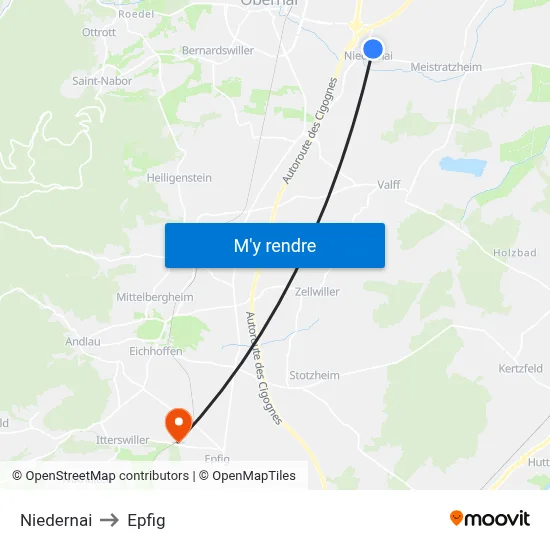 Niedernai to Epfig map