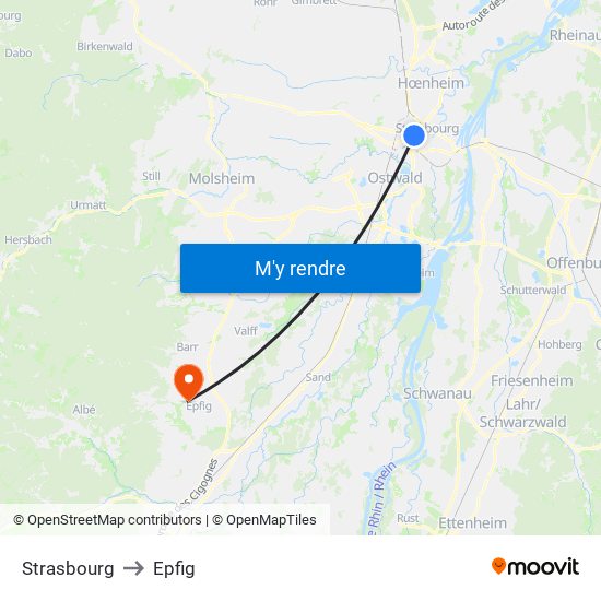 Strasbourg to Epfig map