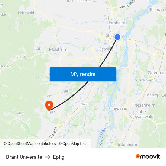 Brant Université to Epfig map