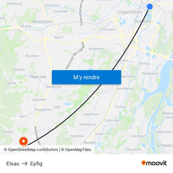 Elsau to Epfig map