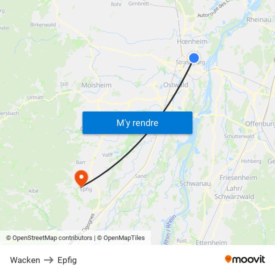 Wacken to Epfig map
