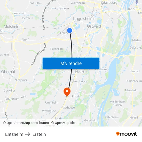Entzheim to Erstein map