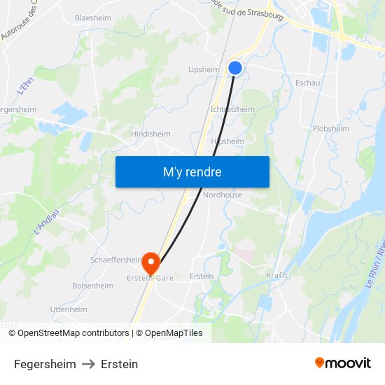 Fegersheim to Erstein map