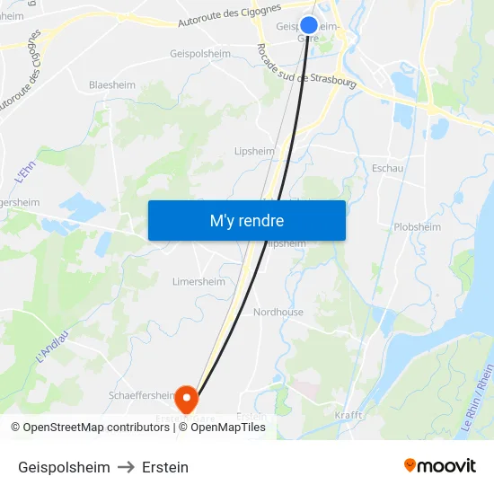 Geispolsheim to Erstein map