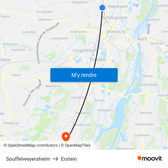 Souffelweyersheim to Erstein map