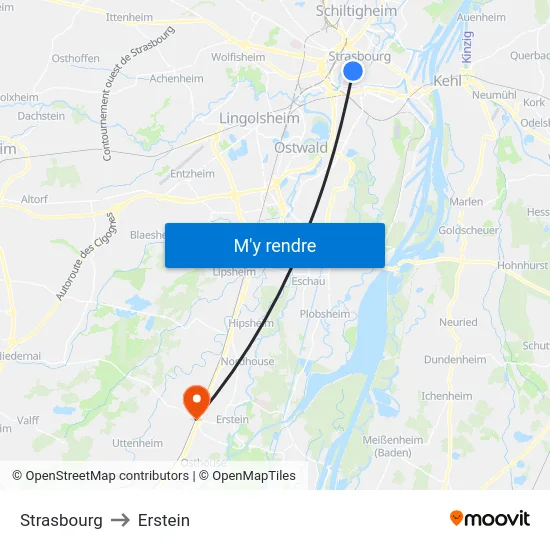 Strasbourg to Erstein map