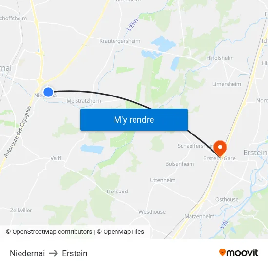 Niedernai to Erstein map