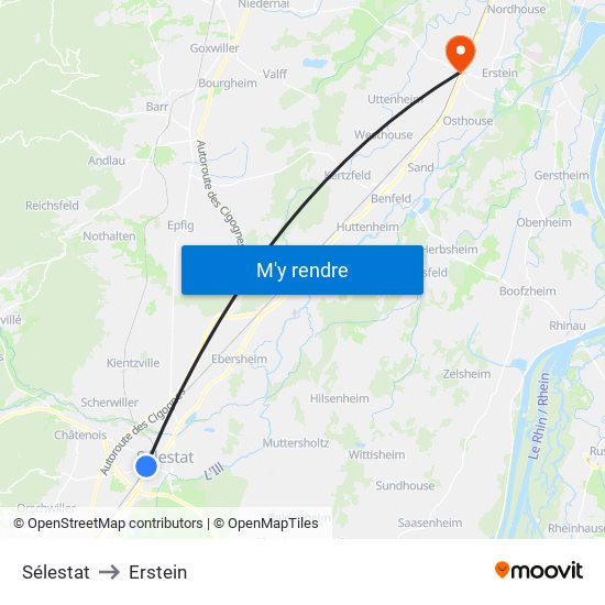 Sélestat to Erstein map