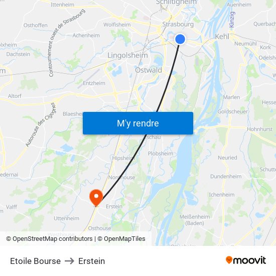 Etoile Bourse to Erstein map