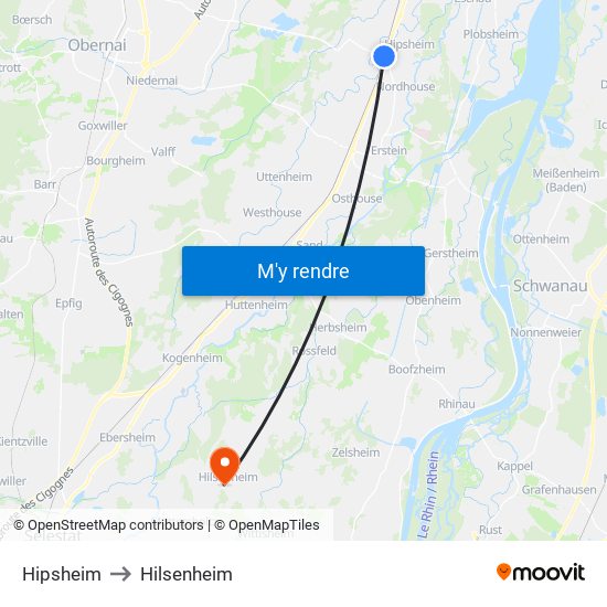 Hipsheim to Hilsenheim map