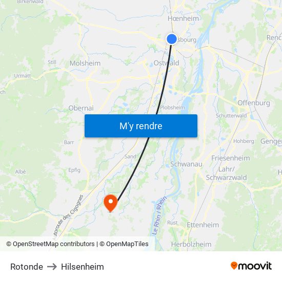 Rotonde to Hilsenheim map