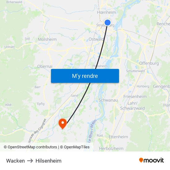 Wacken to Hilsenheim map