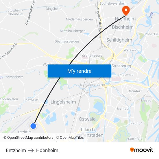 Entzheim to Hoenheim map