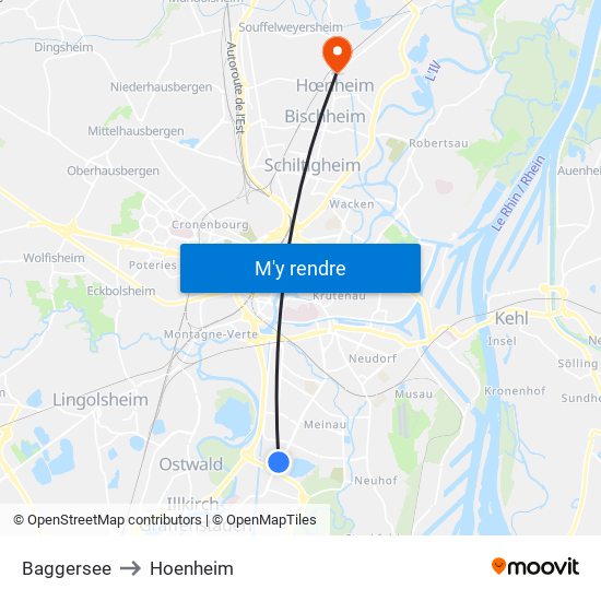 Baggersee to Hoenheim map