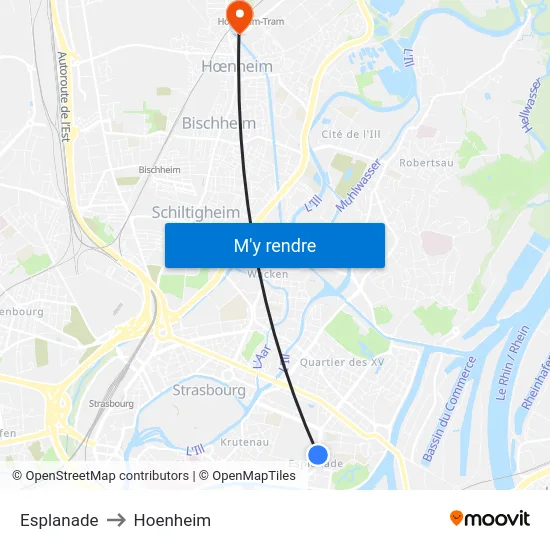 Esplanade to Hoenheim map