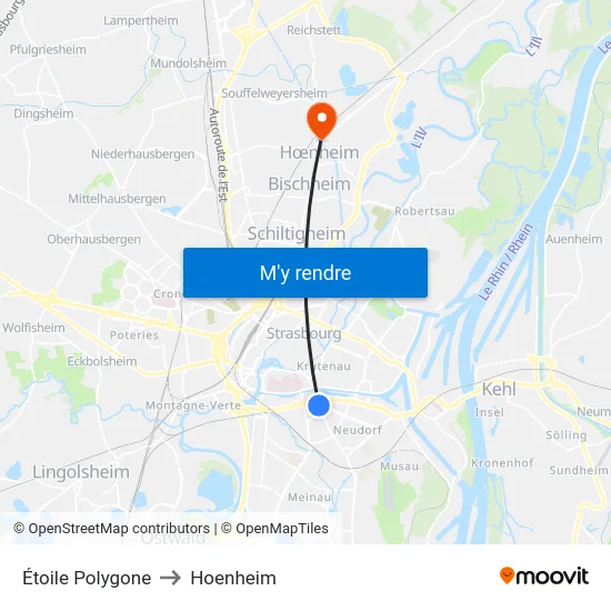 Étoile Polygone to Hoenheim map