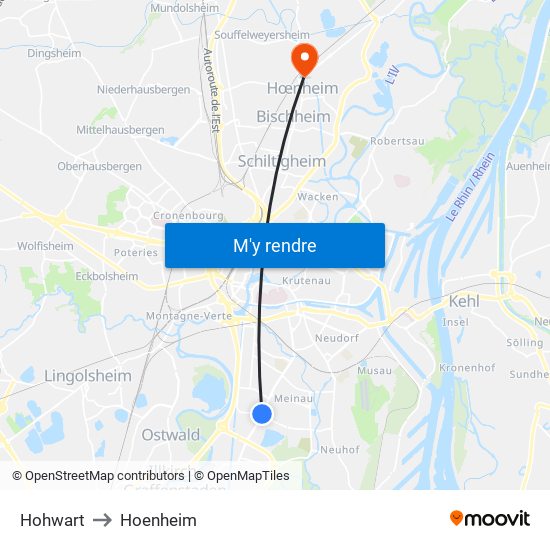 Hohwart to Hoenheim map