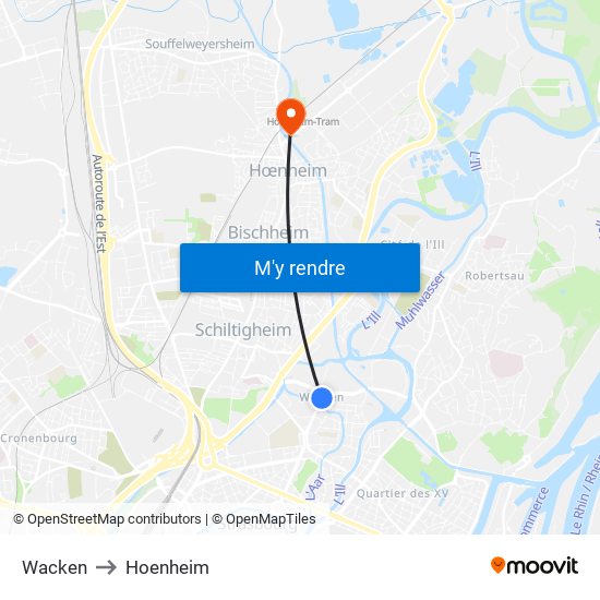 Wacken to Hoenheim map