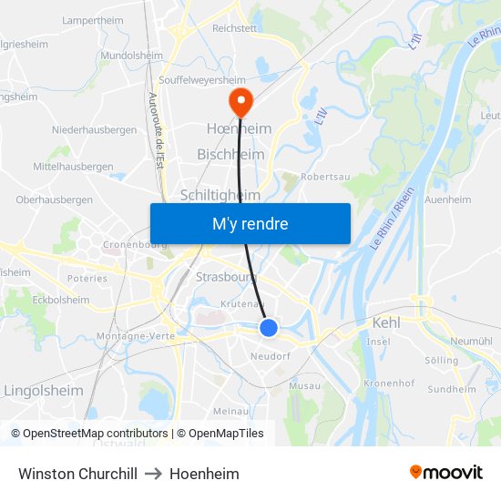 Winston Churchill to Hoenheim map