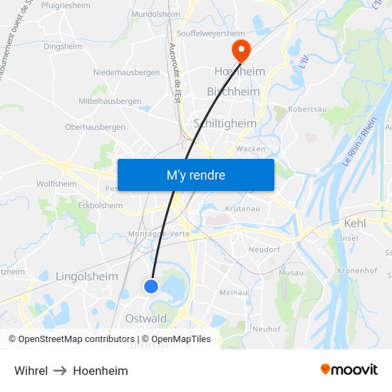 Wihrel to Hoenheim map