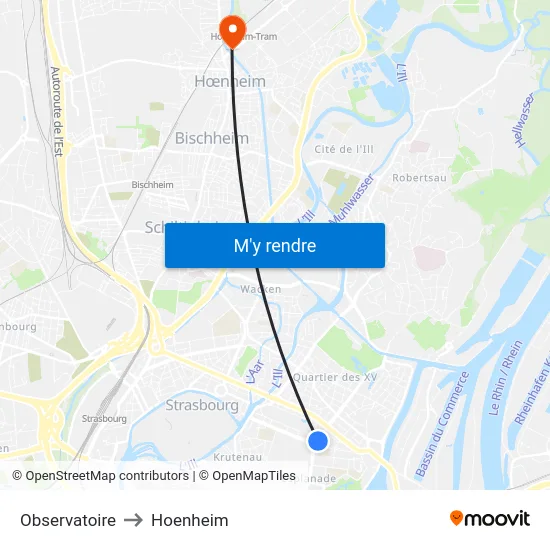 Observatoire to Hoenheim map