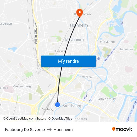 Faubourg De Saverne to Hoenheim map