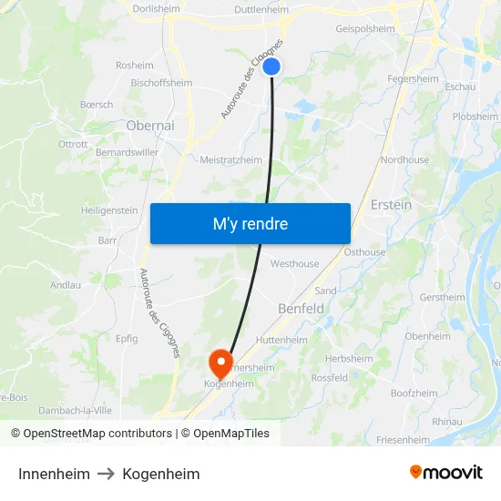 Innenheim to Kogenheim map
