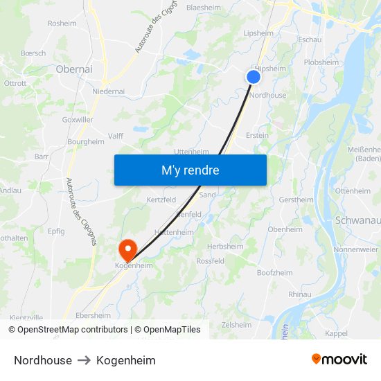 Nordhouse to Kogenheim map