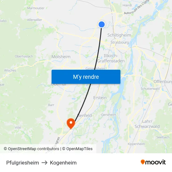 Pfulgriesheim to Kogenheim map