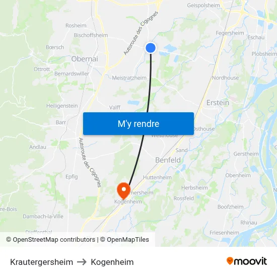 Krautergersheim to Kogenheim map