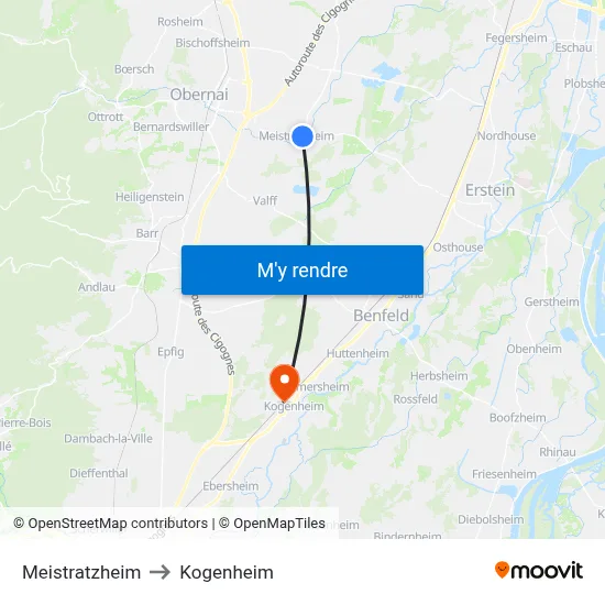 Meistratzheim to Kogenheim map