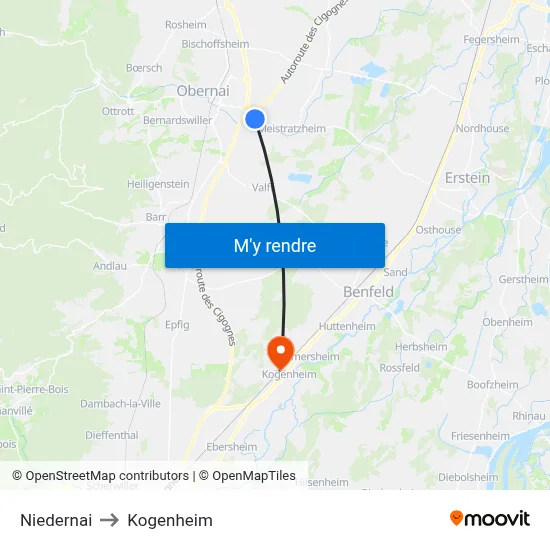 Niedernai to Kogenheim map