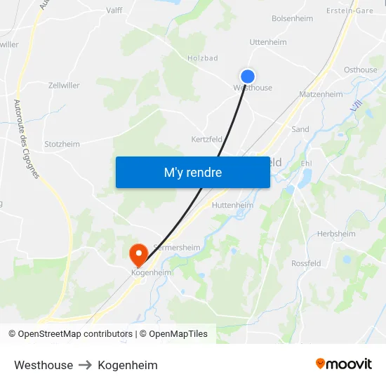 Westhouse to Kogenheim map