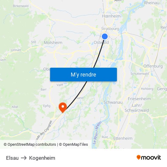 Elsau to Kogenheim map