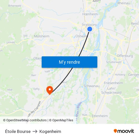 Étoile Bourse to Kogenheim map