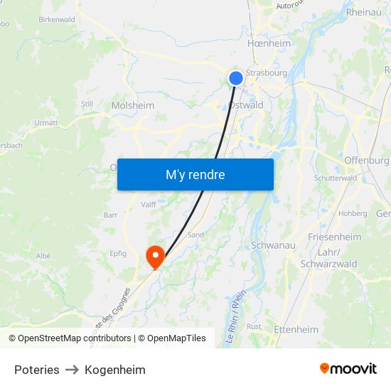 Poteries to Kogenheim map