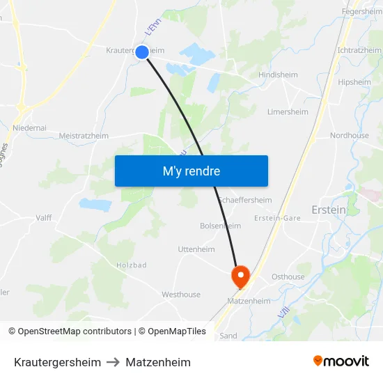 Krautergersheim to Matzenheim map
