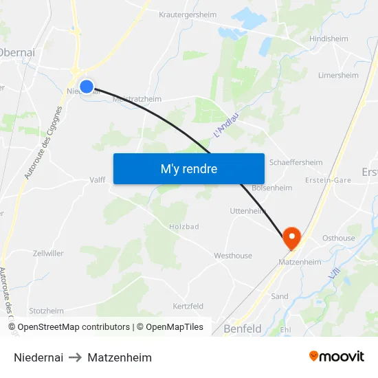 Niedernai to Matzenheim map