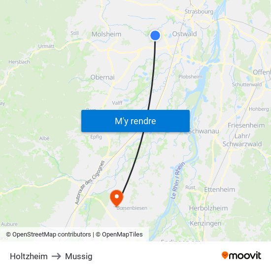 Holtzheim to Mussig map