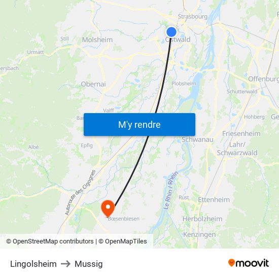 Lingolsheim to Mussig map