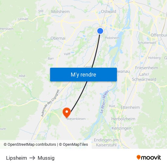 Lipsheim to Mussig map