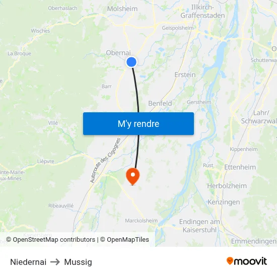 Niedernai to Mussig map