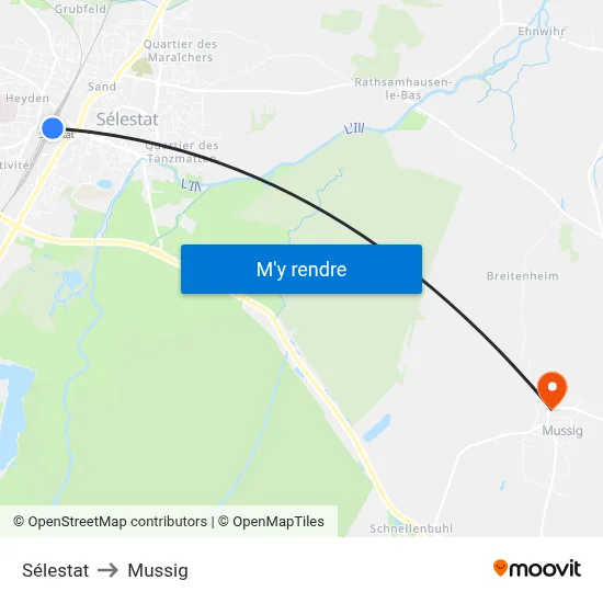 Sélestat to Mussig map