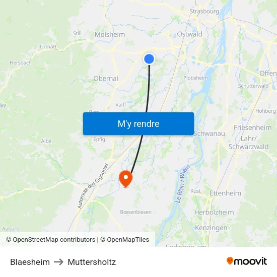 Blaesheim to Muttersholtz map