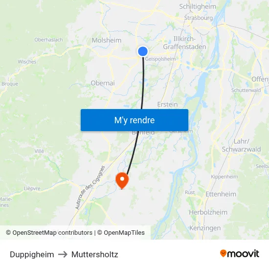 Duppigheim to Muttersholtz map