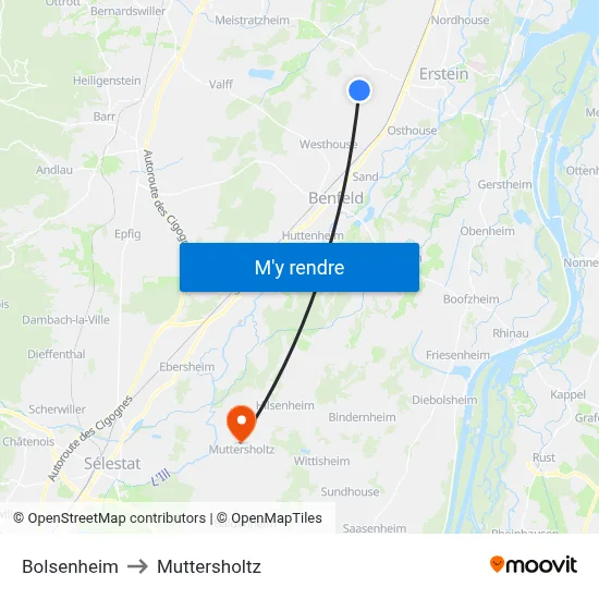 Bolsenheim to Muttersholtz map